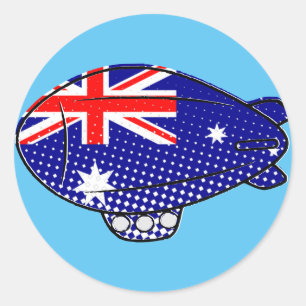 Australia Flag Blimp Balloon In Blue Sky Custom Classic Round Sticker