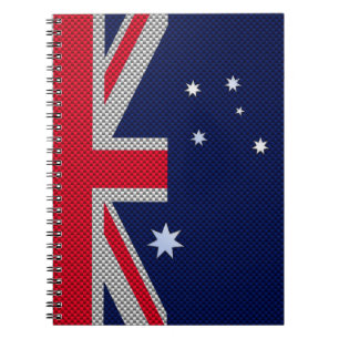 Australia Flag Design in Carbon Fibre Chrome Style Spiral Notebook