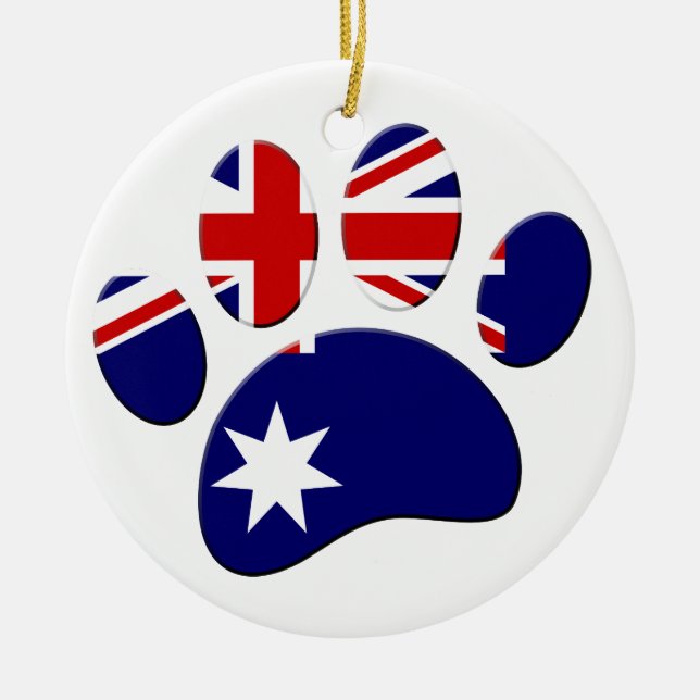 Australia Flag Dog Paw Print Ceramic Tree Decoration (Front)
