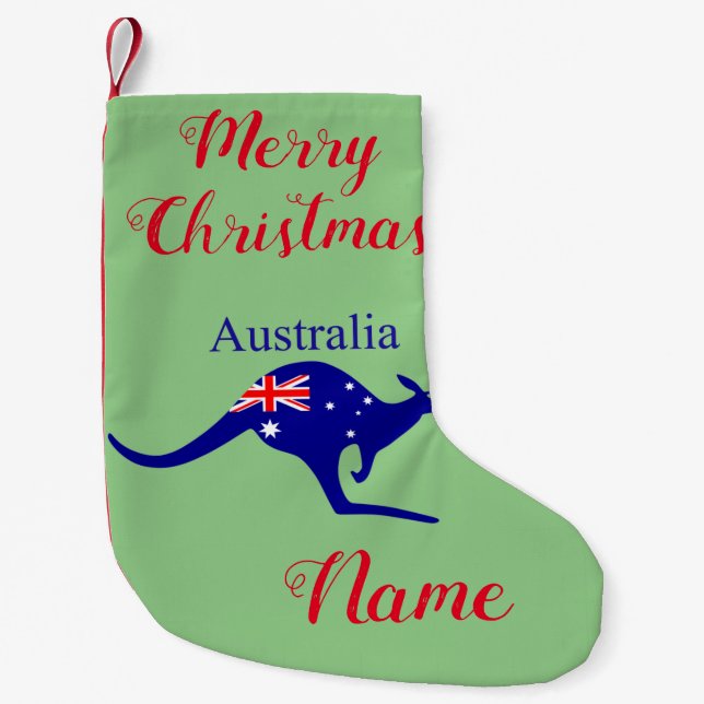 Australia Flag Kangaroo Thunder_Cove Small Christmas Stocking (Front)