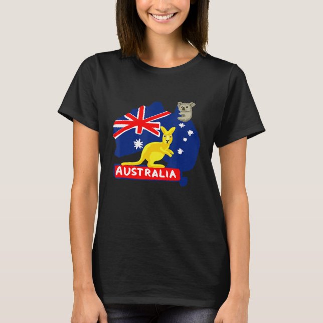 Australia Flag Map Continent Kangaroo Koala T-Shirt (Front)