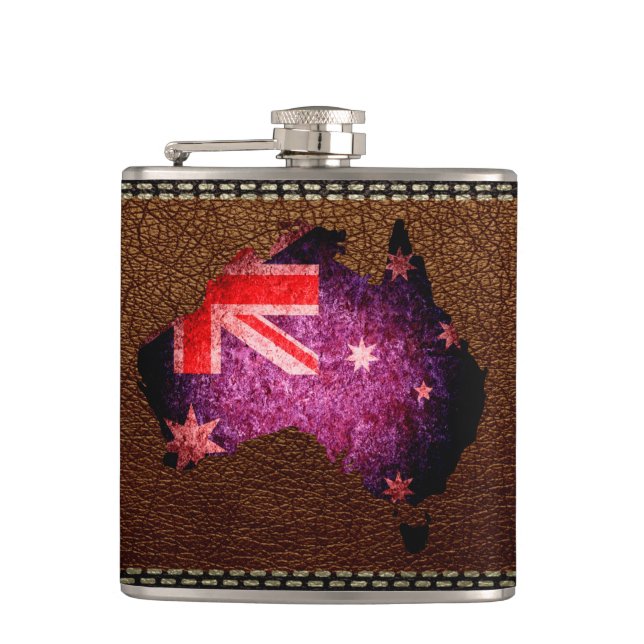 Australia Flag Map Hip Flask (Front)