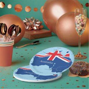 Australia Flag Map Silhouette Paper Plate