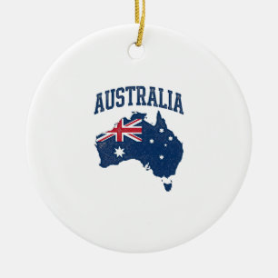 Australia Flag Map Vintage Distressed Graphic_1 Ceramic Tree Decoration