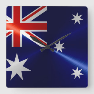 Australia Flag Metallic Metal Square Wall Clock