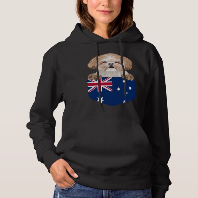 Australia Flag Shih Tzu Dog In Pocket Hoodie (Front)