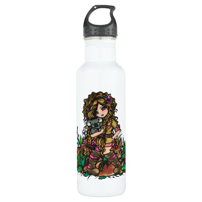 Australia Girl Koala Kangaroo Art by Hannah Lynn 710 Ml Water Bottle (Front)