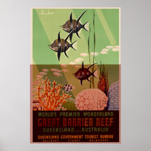 Australia Great Barrier Coral Reef Vintage Travel Poster