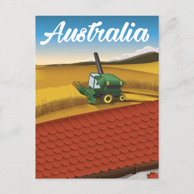 Australia harvesting travel cartoon postcard (Front)