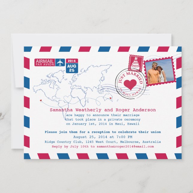 Australia/Hawaii Air Mail Post Reception Invitation (Front)