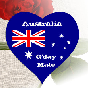 Australia Heart, G'day Mate, Australian Flag Heart Sticker