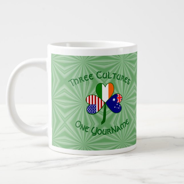 Australia Ireland USA Flags Shamrock Your Nam Espr Large Coffee Mug (Left)