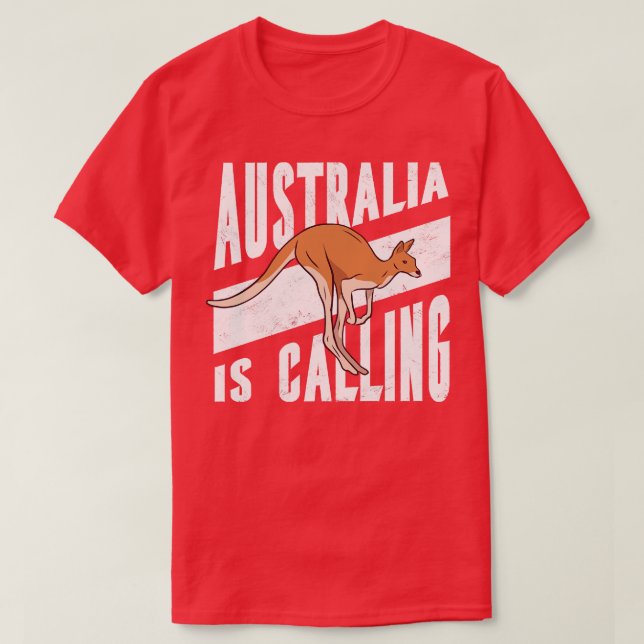 Australia Is Calling Cute toon Kangaroo T-Shirt (Design Front)