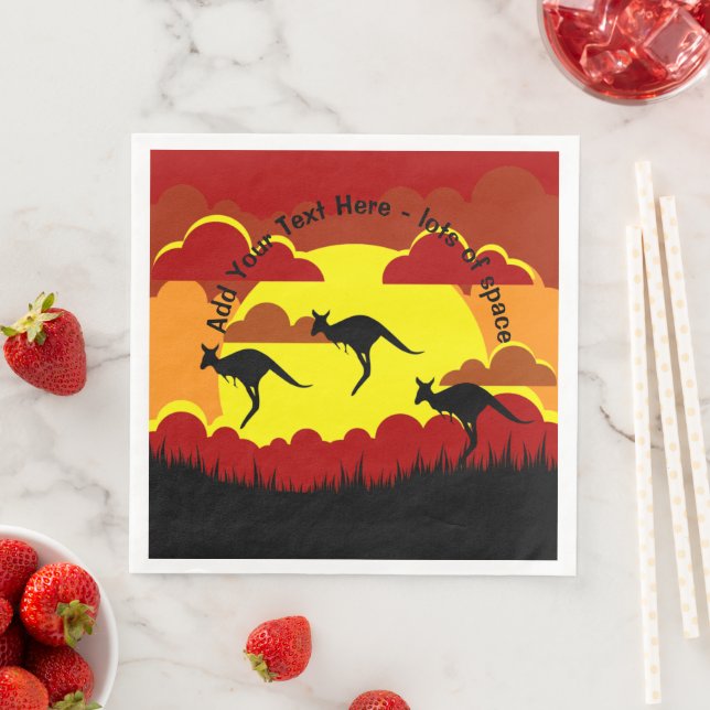 Australia Kangaroo Red Black Yellow Serviette Napkin (Insitu)