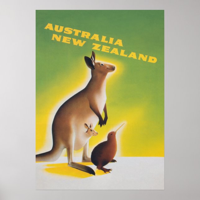 Australia Kangaroo Retro Vintage Travel Poster (Front)