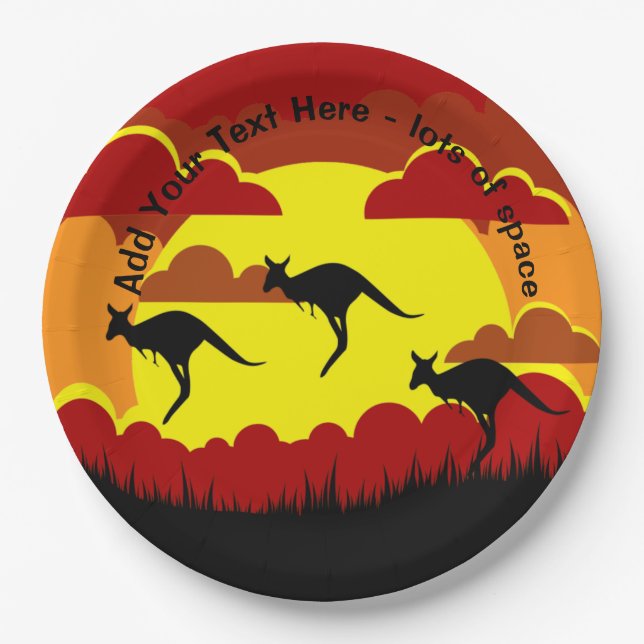 Australia Kangaroos Red Black Yellow  9" Paper Pla Plate (Front)