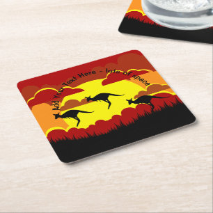 Australia Kangaroos Red Black Yellow Square Paper Coaster
