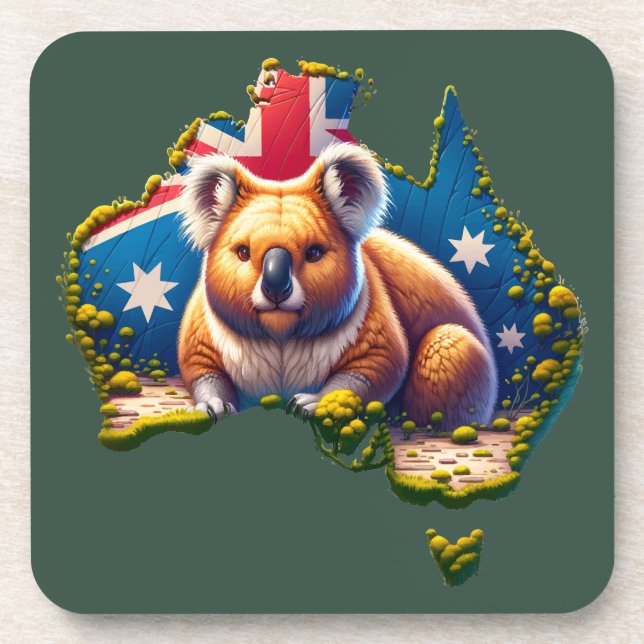 Australia Koala Bear flag map Coaster (Front)