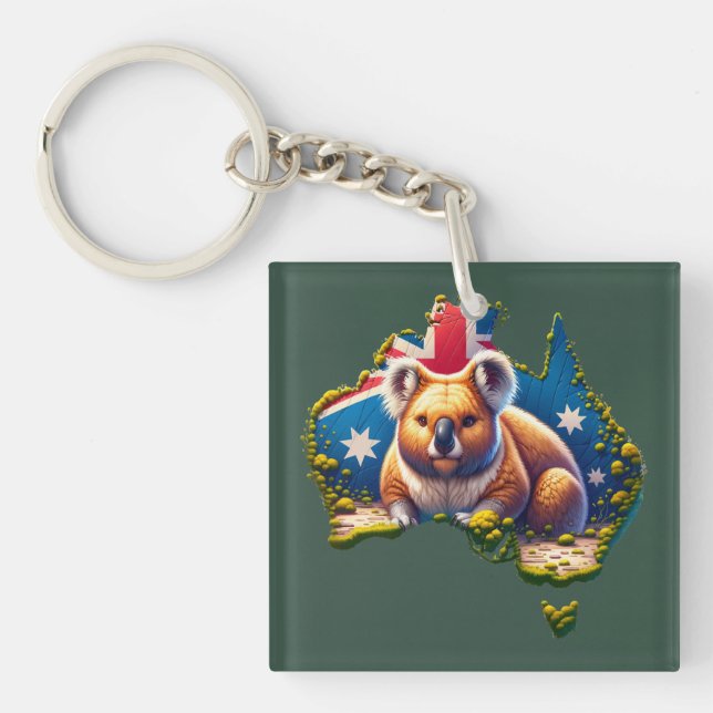 Australia Koala Bear flag map Key Ring (Front)