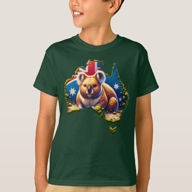 Australia Koala Bear flag map T-Shirt (Front)