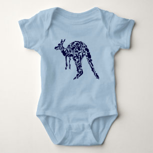 Australia Land Down Under Kangaroo Animal Blue Baby Bodysuit