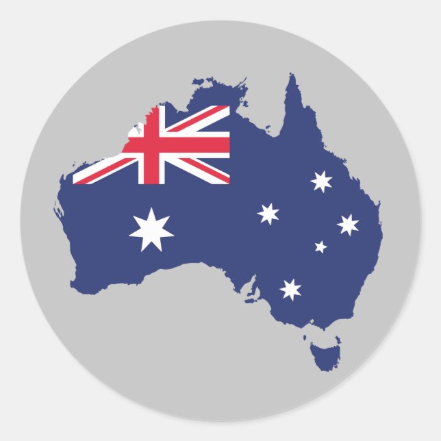 AUSTRALIA MAP AND FLAG BLUE CLASSIC ROUND STICKER (Front)