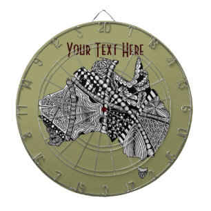 Australia Map Doodle Art Black and White Dartboard