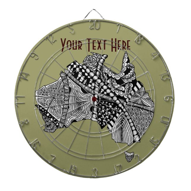 Australia Map Doodle Art Black and White Dartboard (Front)