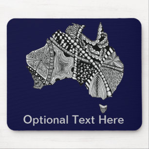 Australia Map Doodle Art Black and White Mouse Pad