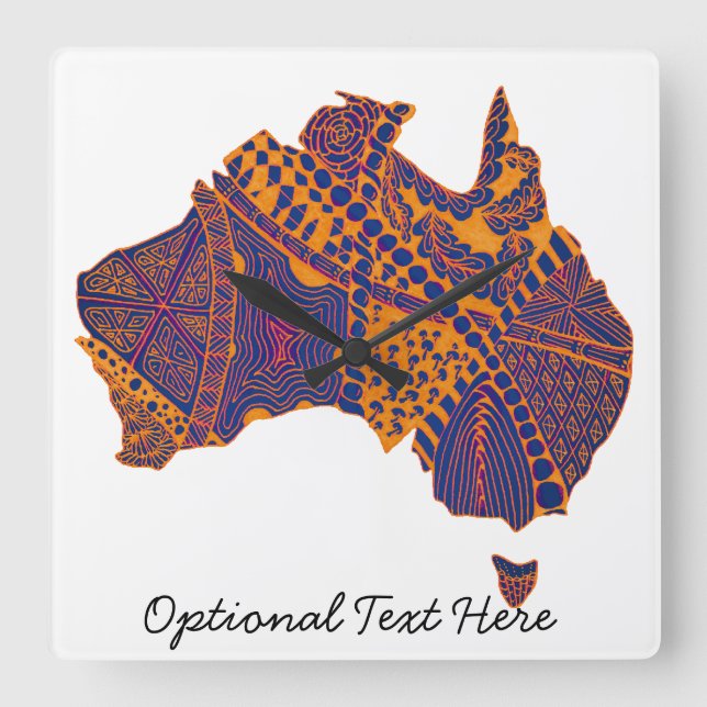 Australia Map Doodle Orange Purple Square Wall Clock (Front)