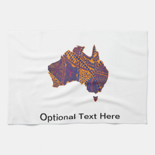 Australia Map Doodle Orange Purple Tea Towel