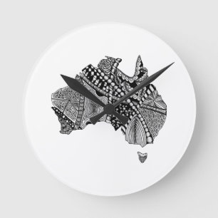 Australia Map Doodle Round Clock