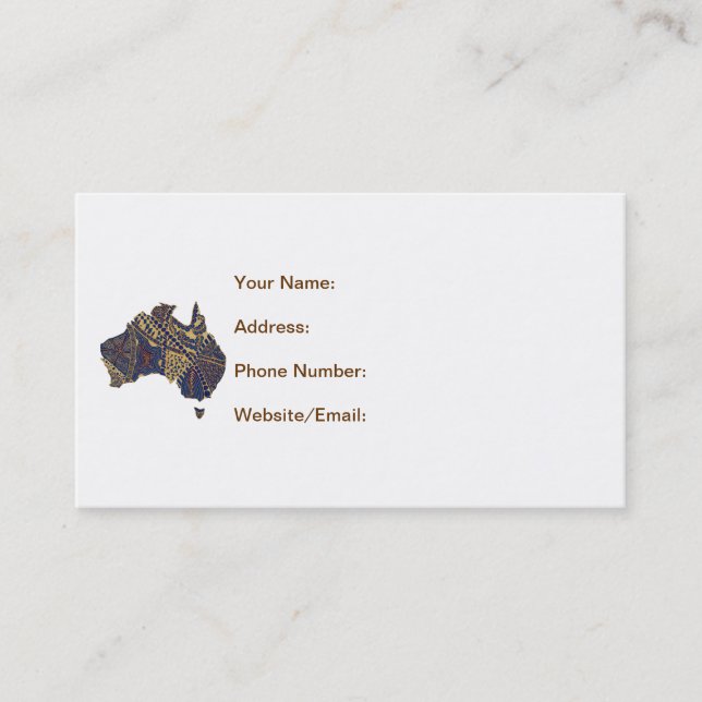 Australia Map Doodle Tan Red Blue Business Card (Front)