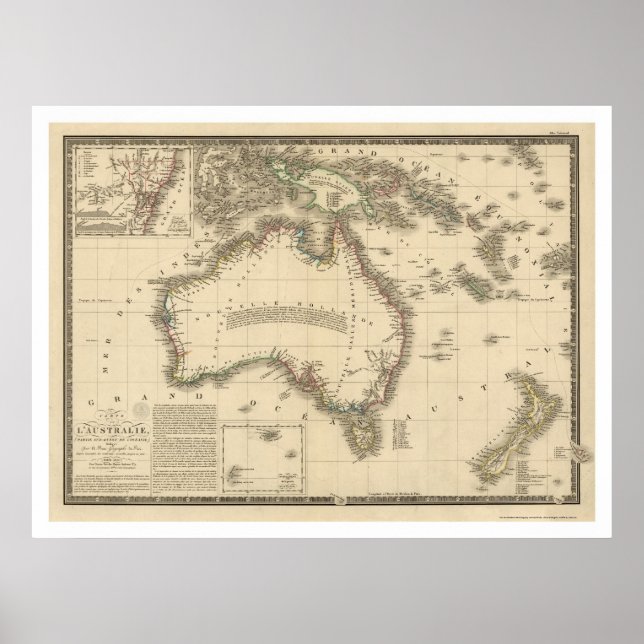 Australia Map Drawn by Adrien Hubert Brue 1826 Poster (Front)