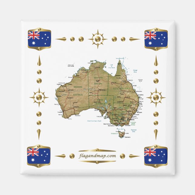 Australia Map + Flags Magnet (Front)
