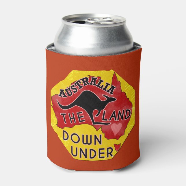 Australia Map Land Down Under with Kangaroo Retro Can Cooler (Can Front)