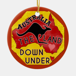 Australia Map Land Down Under with Kangaroo Retro Ceramic Tree Decoration