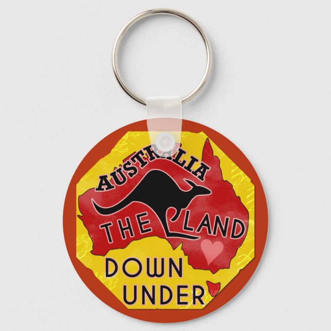 Australia Map Land Down Under with Kangaroo Retro Key Ring (Front)