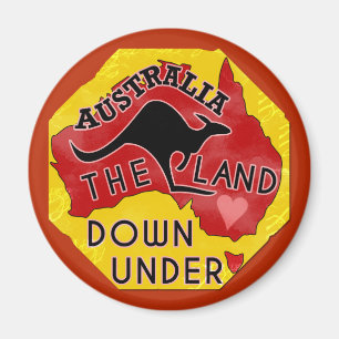 Australia Map Land Down Under with Kangaroo Retro Magnet