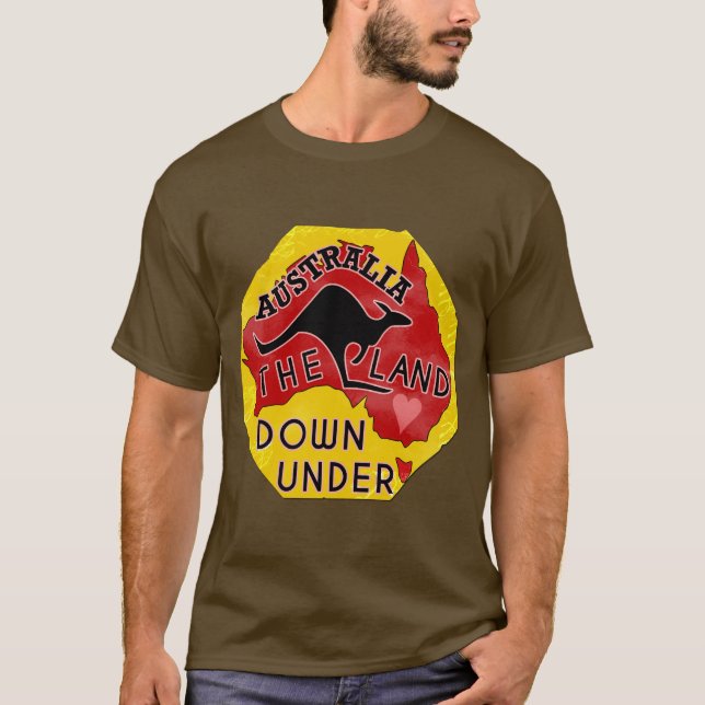 Australia Map Land Down Under with Kangaroo Retro T-Shirt (Front)