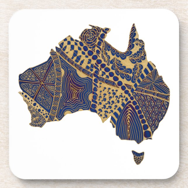 Australia Map Tan-Blue-Red Coaster (Front)