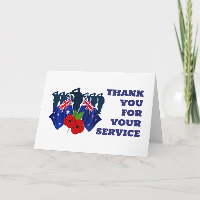 Australia New Zealand Remembrance Day VETERANS Thank You Card (Front)