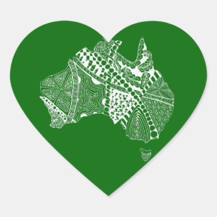 Australia Original Map Art, Choose Your Colour Heart Sticker