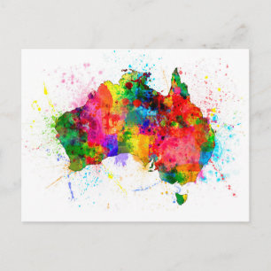 Australia Paint Splashes Map Postcard