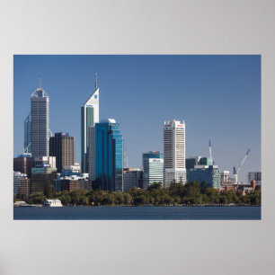 Australia, Perth, city skyline from Swan River Poster