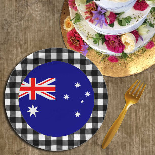 Australia Plate, buffalo plaid & Australian Flag Paper Plate