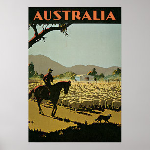 Australia Sheep Farm Vintage Travel Poster