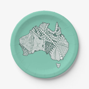 Australia Souvenir Map Art Paper Plate