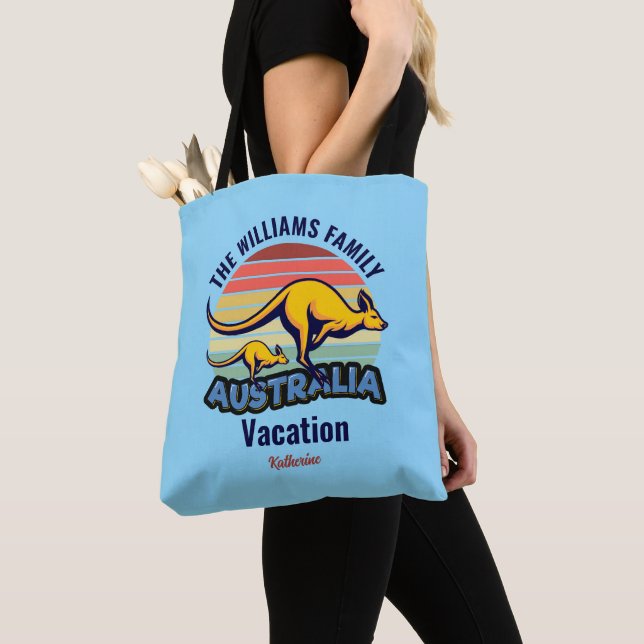 Australia Trip Cute Kangaroo Sunset Custom Blue Tote Bag (Close Up)