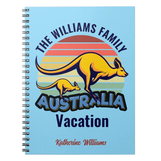Australia Trip Cute Kangaroo Sunset Custom Travel Notebook (Front)